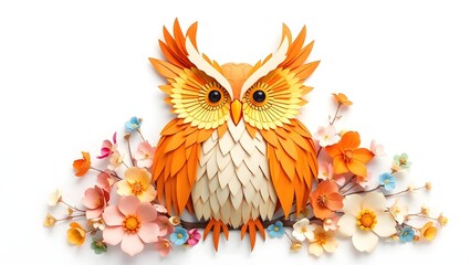 Obraz premium Colorful Owl Kirigami Paper Art — Intricate Layered Papercraft Design