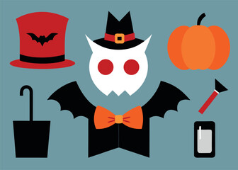 Flat Lay Illustration of Halloween Elements Pumpkins Bats Candy and Other Spooky Decorations for Festive Designs