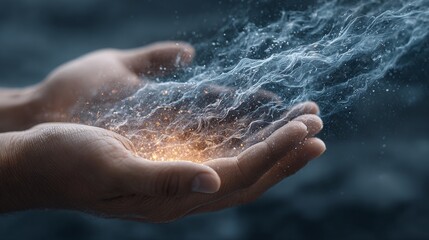Fototapeta premium Abstract art of hands dissolving plastic waste into earth's environment global tree concept nature viewpoint