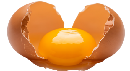 3d illustration of a cracked brown egg showing a bright yellow yolk isolated on transparent background