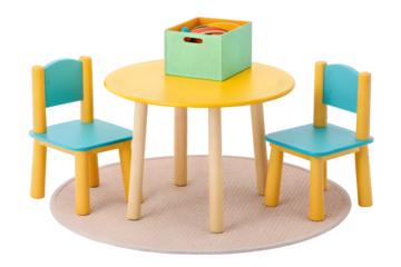 Vibrant kids table set invites playful learning and creative fun in a bright, engaging space