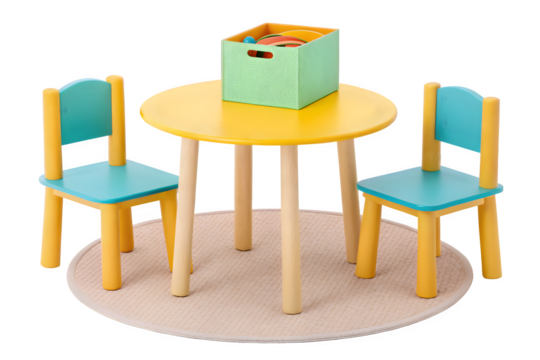 Vibrant kids table set invites playful learning and creative fun in a bright, engaging space