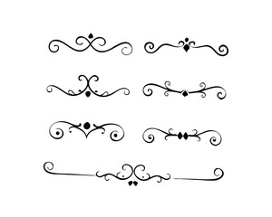 Obraz premium text dividers doodle set. Wedding decorative elements. Divider ornament, borders, floral, vintage line separators. Hand drawn vector illustration isolated on white background. Set page dividers.