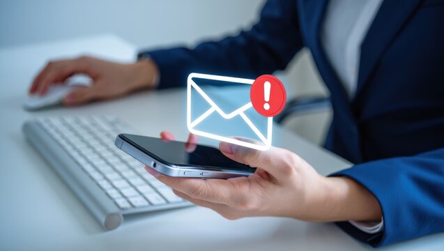 Urgent email notification on smartphone, business alert