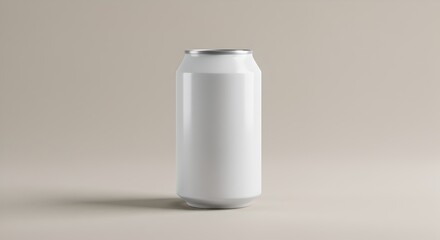 Minimalist White Beer Can Mockup on Textured Paper with Shadow.