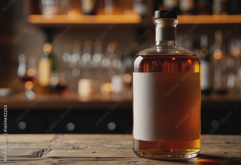 Poster premium spirits displayed with bar tools in an elegant setting