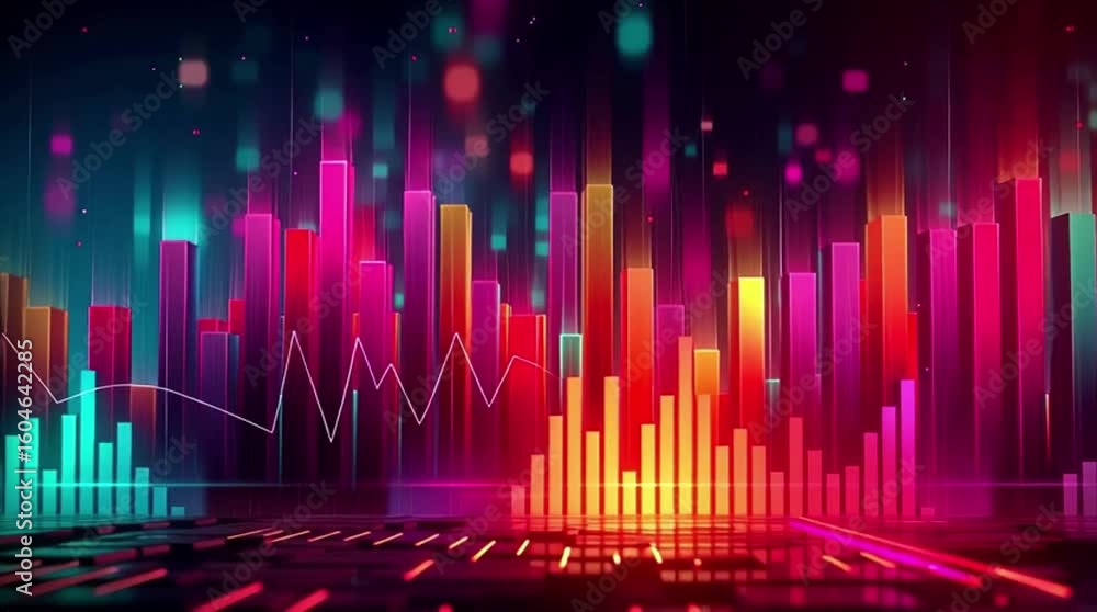 Poster dynamic abstract light trails and lines create a vibrant, energetic background with neon colors and 