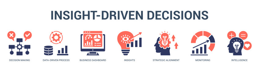 InsightDriven Decisions Modern and clean web banner illustration featuring thematic icons for visual communication