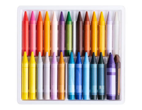 Top View of Scattered Crayons from Pack with Sharp Tips, Isolated PNG