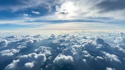 Aerial view of white clouds from above the sky, a beautiful cloudscape in the blue atmosphere, HD quality cinematic nature video - Powered by Adobe