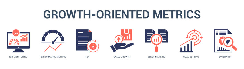 GrowthOriented Metrics Modern and clean web banner illustration featuring thematic icons for visual communication