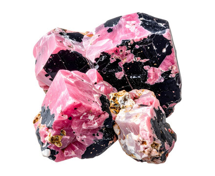 Raw crystalline rhodonite mineral isolated