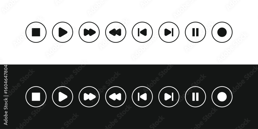 Fototapete tape player button vector set. essential media controls in black and white versions. versatile ui el