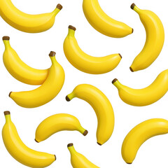 Yellow bananas scattered on black background view transparent background