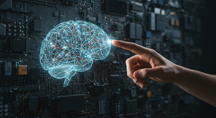 Artificial intelligence and machine learning concept with digital brain for data analysis innovation and future technology development