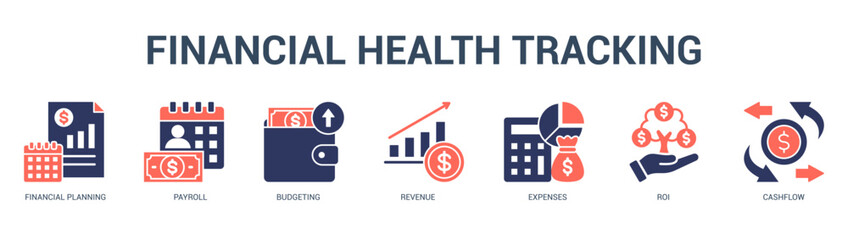 Fototapeta premium Financial Health Tracking Modern and clean web banner illustration featuring thematic icons for visual communication