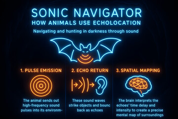 Echolocation Explained with Bat and Dolphin Illustrations for Educational Science Content