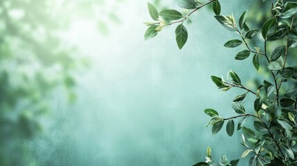 A green leafy branch with leaves and a stem against a blurred green background.