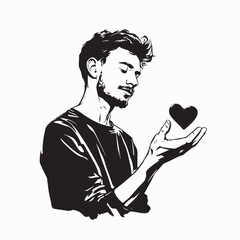 Young Man Holding Heart Symbol in Hands Showing Love, Care, and Compassion
