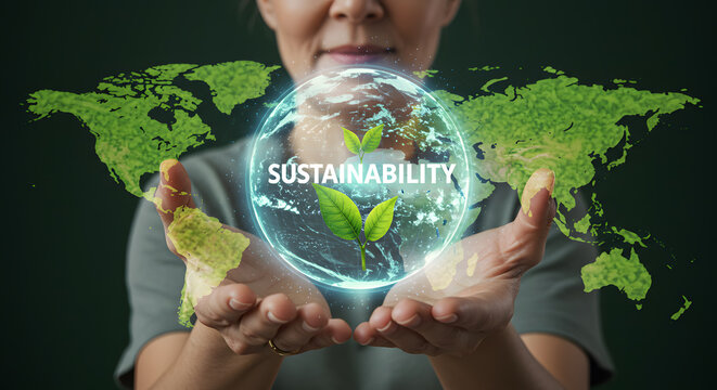 Sustainability environment ecology esg business concept responsibility earth globe world plant nature green growth investment future development strategy innovation corporate