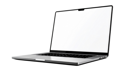 A sleek modern laptop with a thin profile and high-resolution display, isolated on aTransparent background, PNG file