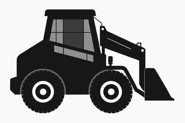 Naklejka premium Construction Equipment Skid Steer Loader Illustration in Black and White for Industrial and Building Projects and Vector Graphics
