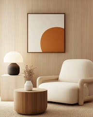 Modern Minimalist Living Space with Natural Textures and Soft Colors