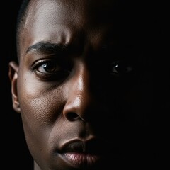 Obraz premium Intriguing Half-Lit Portrait of a Man, Shadows Unveiling Depth and Emotion