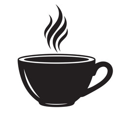 Hot Coffee Cup Vector Illustration, Black and White Design Element