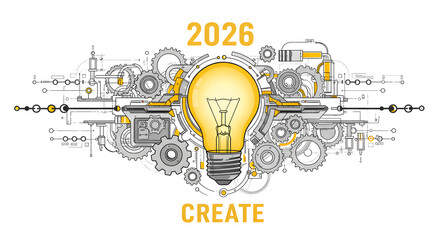 Create idea innovation brain lightbulb creativity concept process solution thinking business development project gear mind knowledge technology sketch illustration