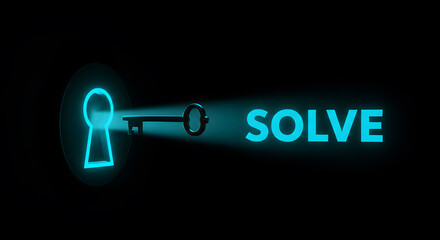 Solve solution problem keyhole concept discovery business challenge success idea innovation opportunity light key future answer strategy find door