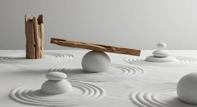Balance zen garden stone wood harmony stability concept meditation peace mind business life work wellness concentration sand rock nature