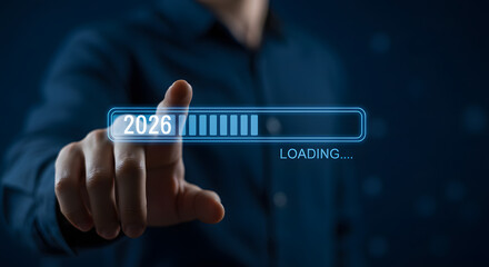 Loading year 2026 future business new countdown concept progress bar technology download finger start plan goal welcome hope event