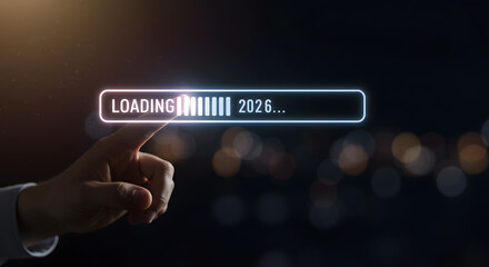 Loading year 2026 new countdown future business concept progress bar technology finger touch start plan goal welcome hope innovation