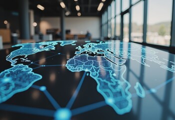 AI-optimized supply chain visualization showcasing a global logistics network