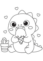 Coloring book dragon enjoying ice cream and soda.