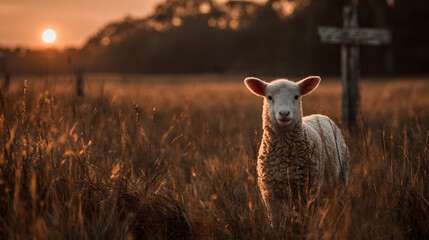 Lamb of god christian cross at sunset religious easter background wallpaper stock photo free download image