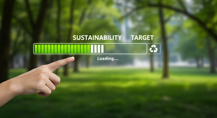 Sustainability target goal environment concept esg progress bar loading green business nature ecology future conservation recycle hand forest park
