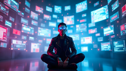 A man surrounded by technology