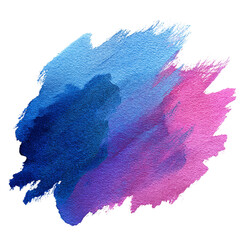 Abstract watercolor brush strokes in blue and pink isolated on transparent background