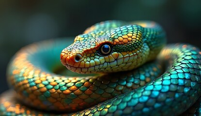 Fototapeta premium Close-Up of Exotic Green Snake with Shiny Scales