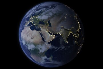 Fototapeta premium Earth from space showing continents and city lights at night