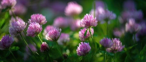 Obraz premium Dreamy Field of Pink Clover Blossoms, a Symbol of Luck and Prosperity, Featuring Soft Focus and a Calming