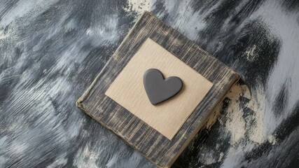 Heart on wooden block textured background, minimalist decor - Powered by Adobe