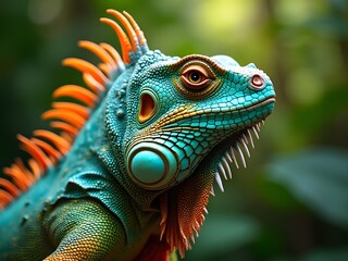 Fototapeta premium Close-Up of Colorful Iguana in Tropical Forest