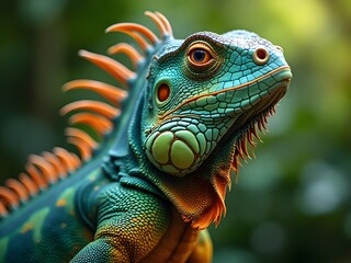 Fototapeta premium Close-Up of Colorful Iguana in Tropical Forest
