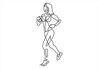 Girl running one line art. Continuous line drawing sports, fitness, physical education, athletics, run, jogging, sprinter, gym, sexy body, woman. line icon-continuous line drawing. Editable stroke. 
