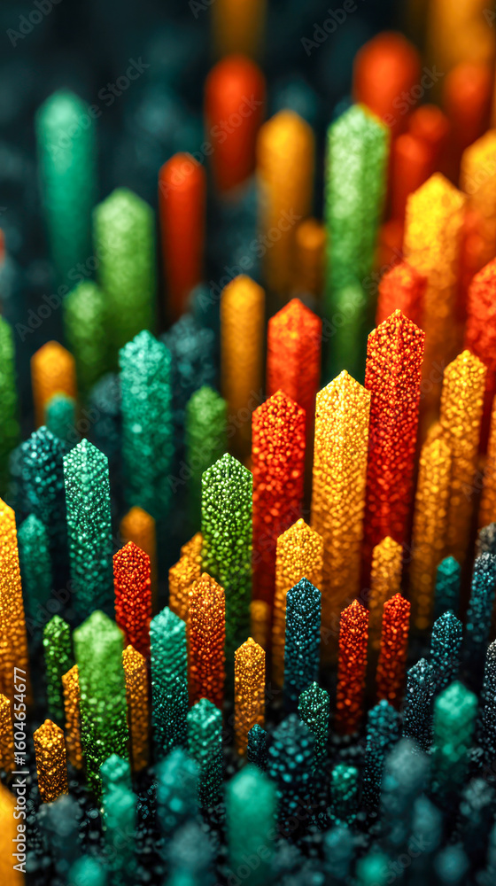 Aufkleber colorful vertical spikes form geometric peaks in a vibrant abstract pattern with a soft focus effect