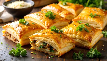 Golden crispy puff pastry filled with savory minced chicken.