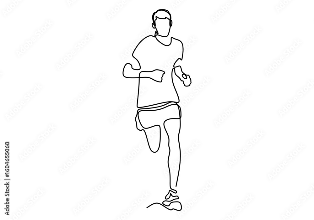 Poster continuous line drawing of a running person in motion. line icon-continuous line drawing. editable s